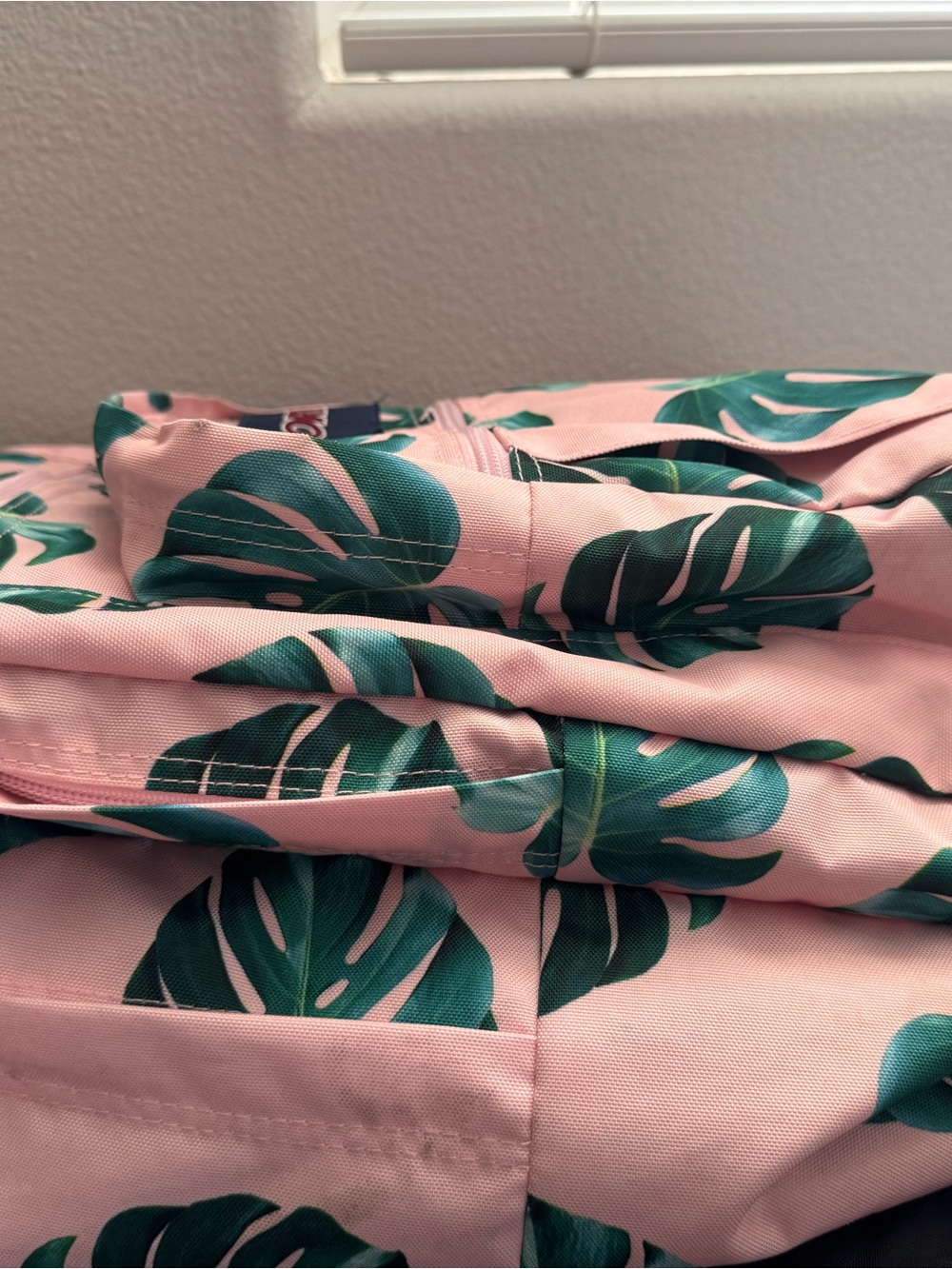 Jansport Pink Backpack with Green Tropical Leaf Print - Picture 13 of 13